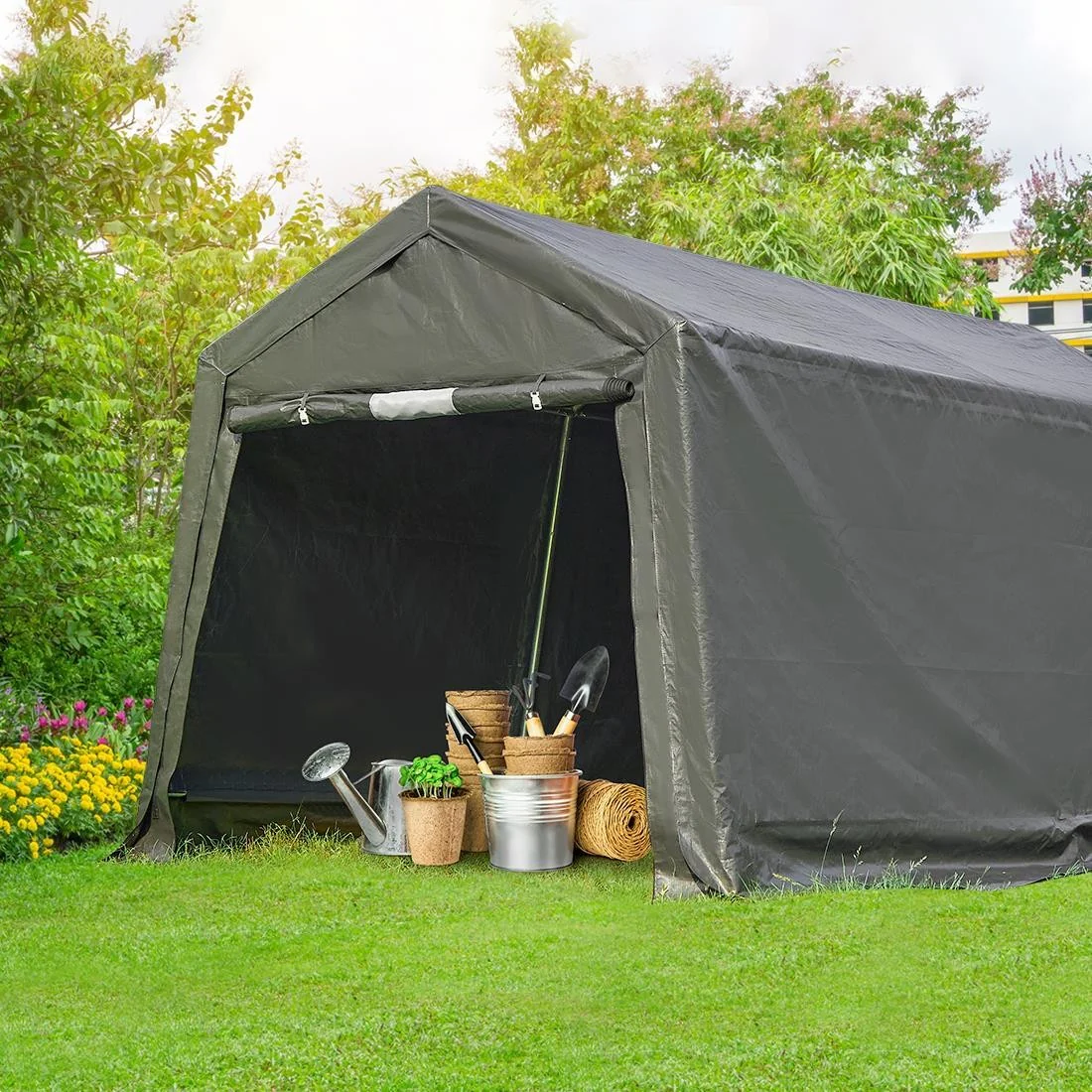 Carport 7X12 | 10X10 FT Anti-Snow Steel Canopy Shed Outdoor Garden Car Shelter - Image 48