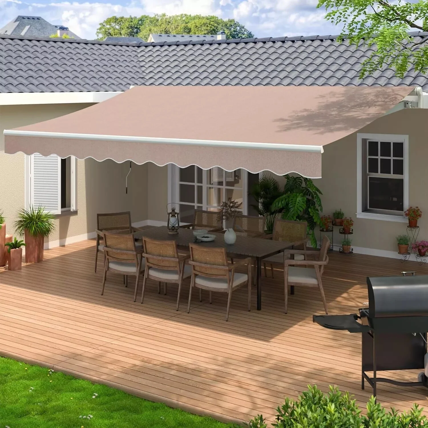Patio Awning Manual Retractable Sun Shade Canopy Outdoor Deck Shelter 3 Size - Image 28