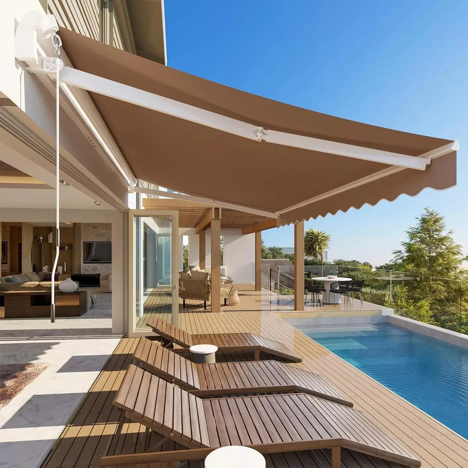 Patio Awning Manual Retractable Sun Shade Canopy Outdoor Deck Shelter 3 Size - Image 33