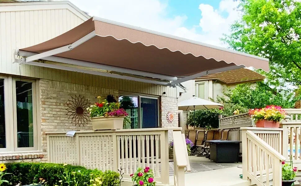 Patio Awning Manual Retractable Sun Shade Canopy Outdoor Deck Shelter 3 Size - Image 56