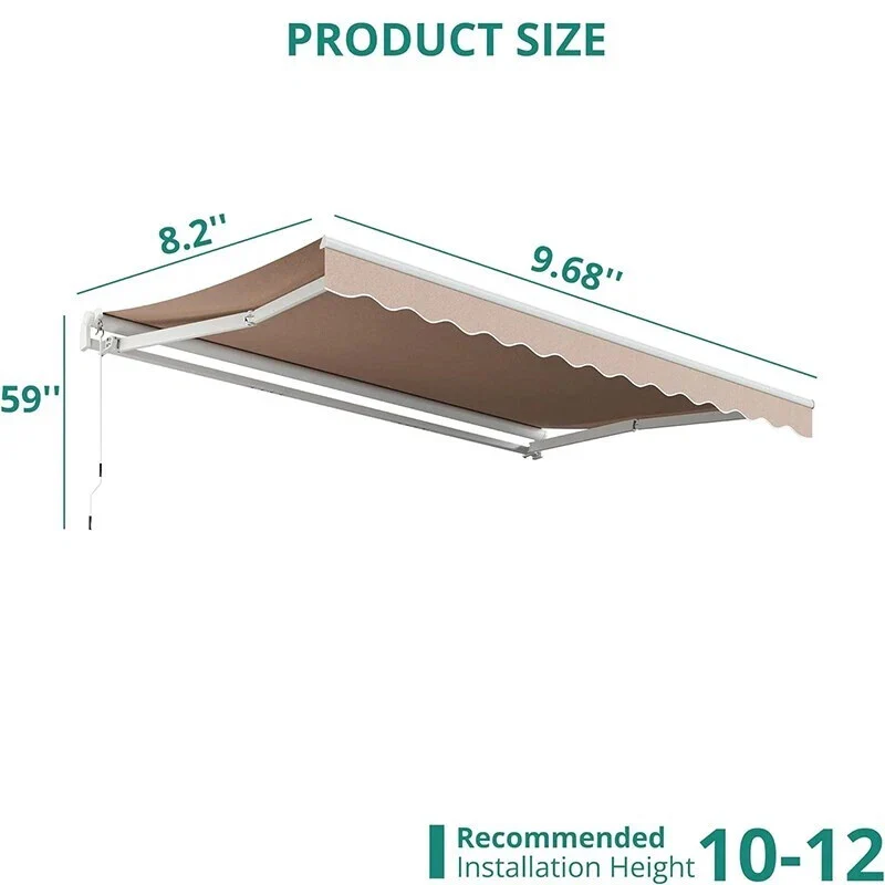Patio Awning Manual Retractable Sun Shade Canopy Outdoor Deck Shelter 3 Size - Image 59