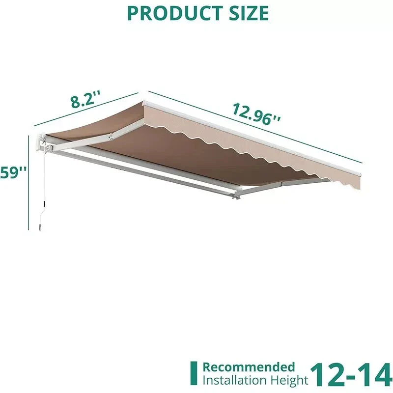 Patio Awning Manual Retractable Sun Shade Canopy Outdoor Deck Shelter 3 Size - Image 65