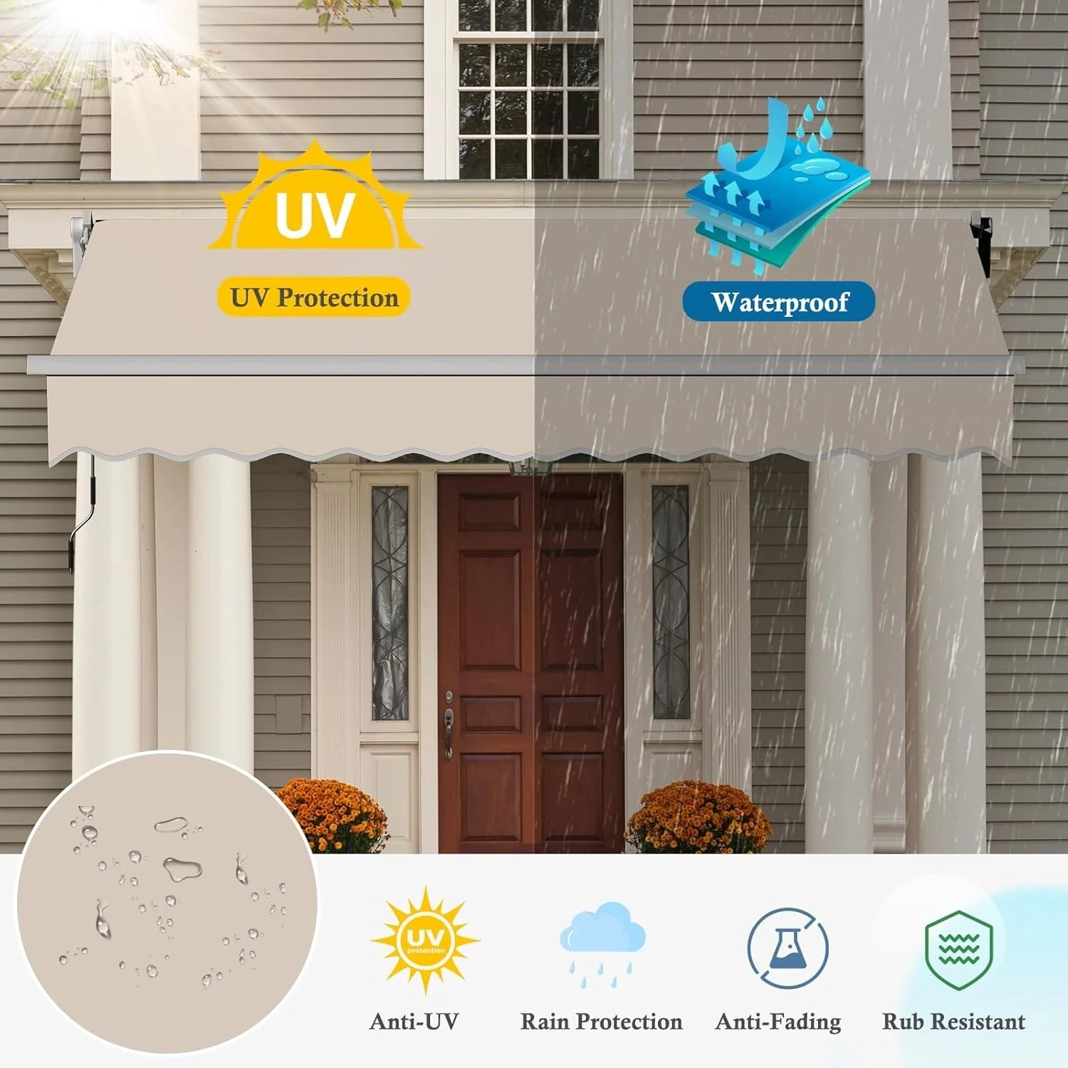 Patio Awning Manual Retractable Sun Shade Canopy Outdoor Deck Shelter 3 Size - Image 71